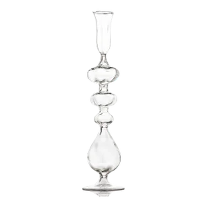 Clear Glass Candlestick, Large Ball at Base
