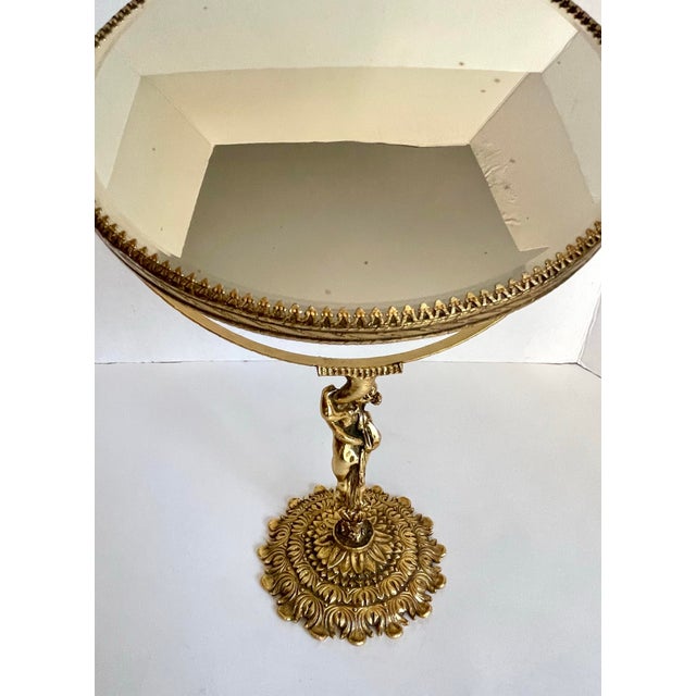 Metal Art Nouveau Rococo Style Brass Female Figure Round Vanity Mirror For Sale - Image 7 of 12