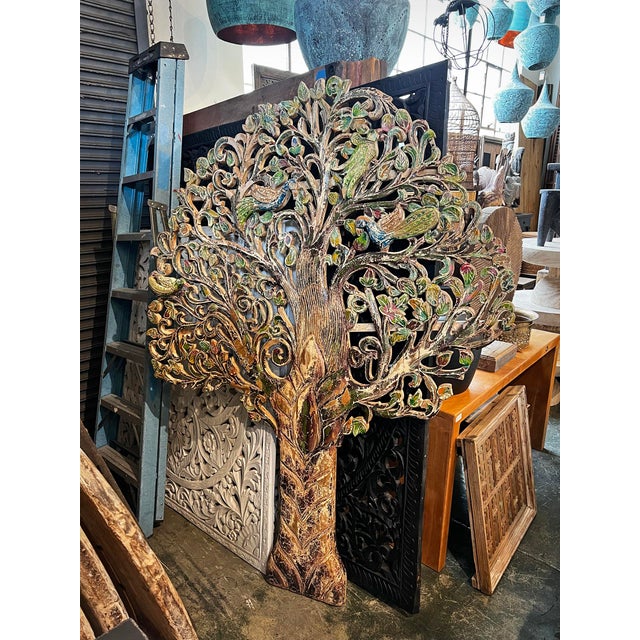 Vintage Good Luck Wood Carved Peacock Tree For Sale - Image 10 of 10