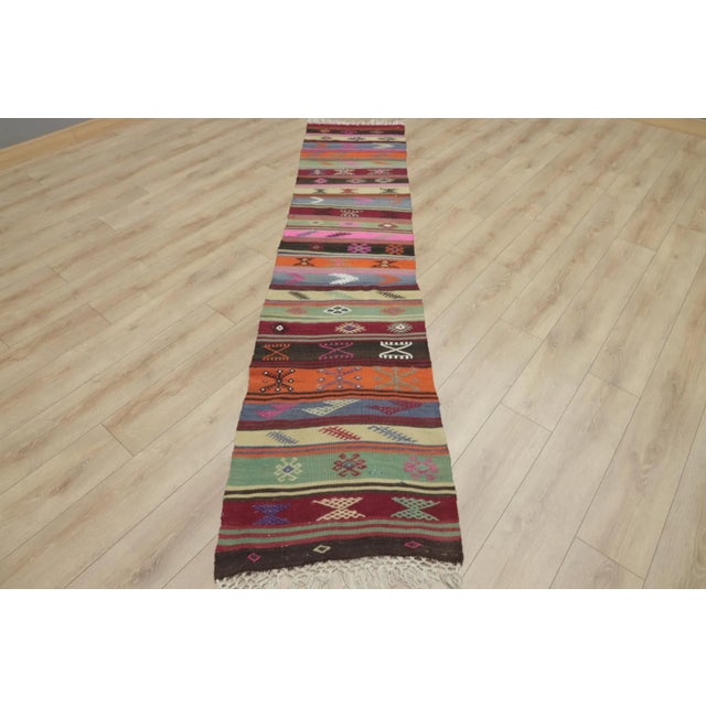 1960s Traditional Striped Colorful Hand Knotted Kilim Runner Rug For Sale - Image 13 of 13