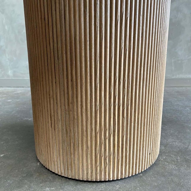 Modern Reclaimed Wood Round Reeded Base Dining Table - 42" For Sale - Image 3 of 4
