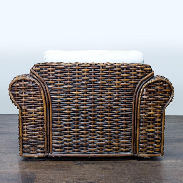 2010s Ralph Lauren Woven Rattan Lounge Chair With White Cushions For Sale - Image 5 of 13