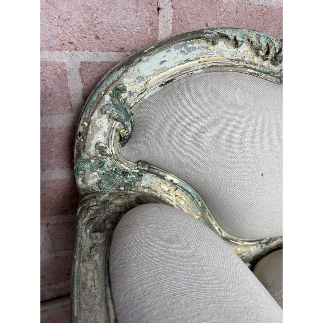 French Louis XV Corbeille Settee With Original Distressed Patina and Shell Crest For Sale - Image 9 of 18