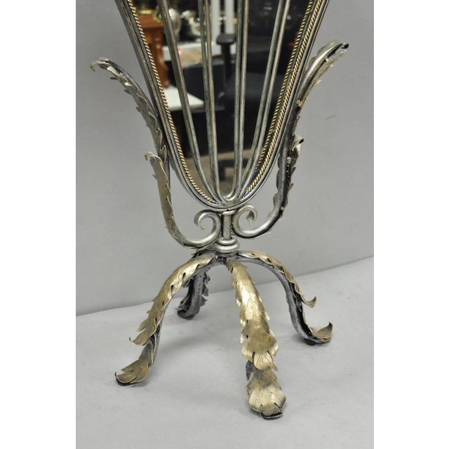 Metal Contemporary Mediterranean Style Silver Gilt Iron Metal Mirror Fireplace Screen For Sale - Image 7 of 13