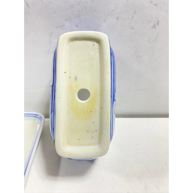 Blue & White Chinoiserie Planter With Tray – Rectangular Porcelain Cachepot, Orchid Planter For Sale - Image 9 of 11