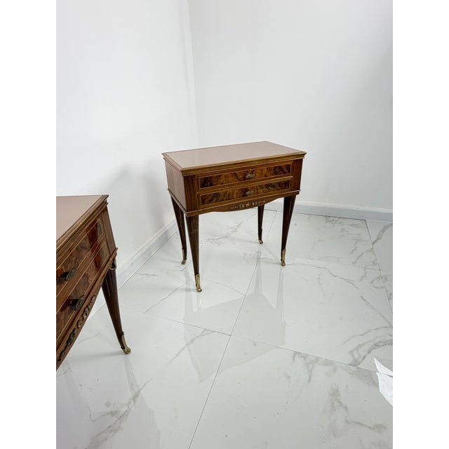 Vintage Italian Bedside Tables with Pink Glass Top and Brass Feet, 1950s, Set of 2 For Sale - Image 10 of 18