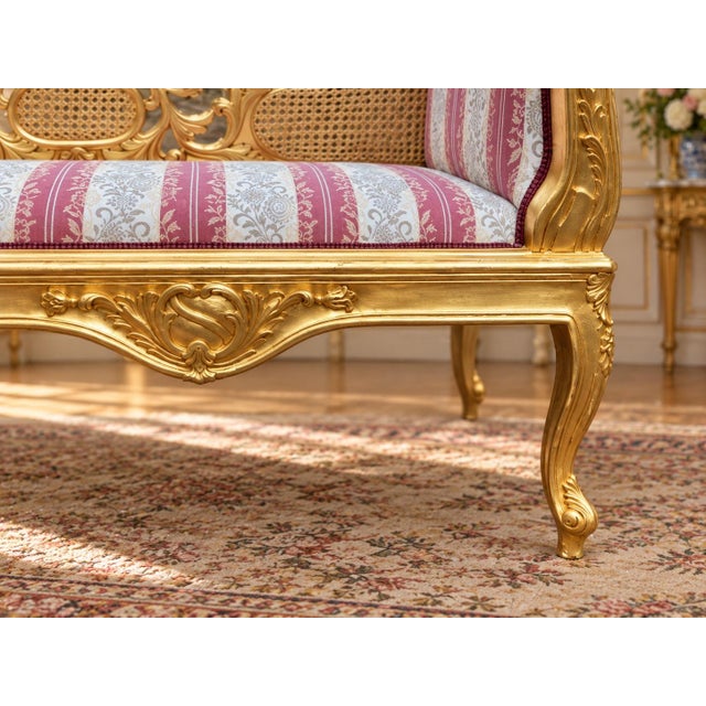1960s French Artisan Louis XVI Gold Beech Cane Settee For Sale - Image 6 of 8