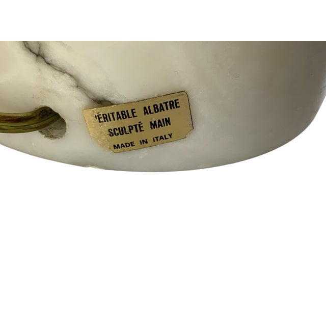 Vintage Mid-Century Modern Italian Alabaster Horse Table Lamp Base Hand Carved Rearing Knight Model 477 Original Sticker For Sale - Image 4 of 7