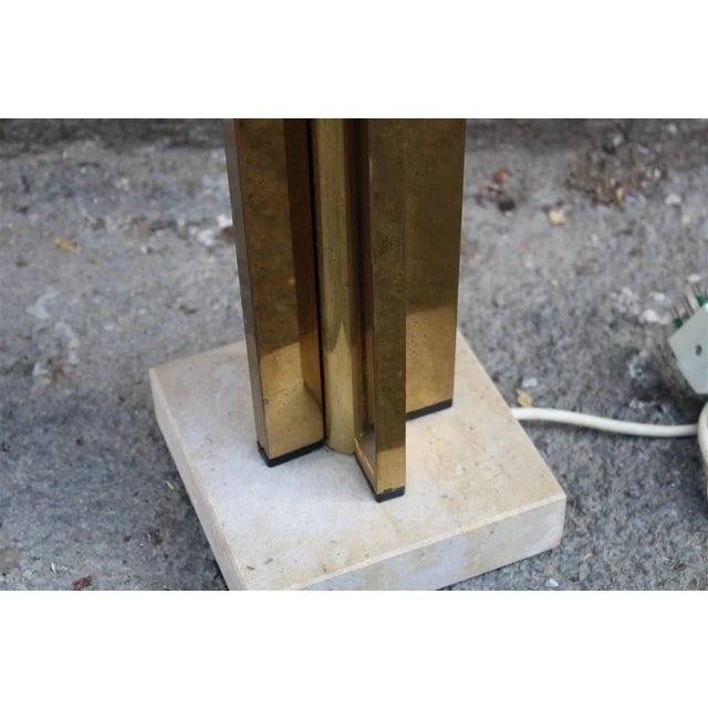 Table Lamp in Brass, Marble and Fabric, Italy, 1970s For Sale - Image 6 of 8