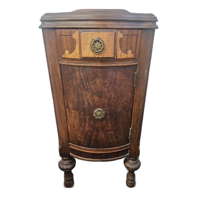 Antique Early 20th Century Burl Mahogany Bedside Table / Nightstand For Sale