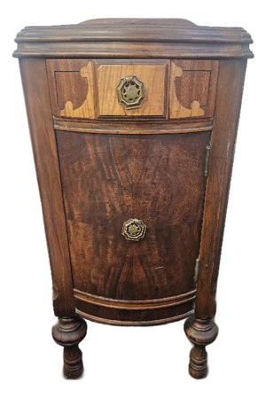 Antique Early 20th Century Burl Mahogany Bedside Table / Nightstand