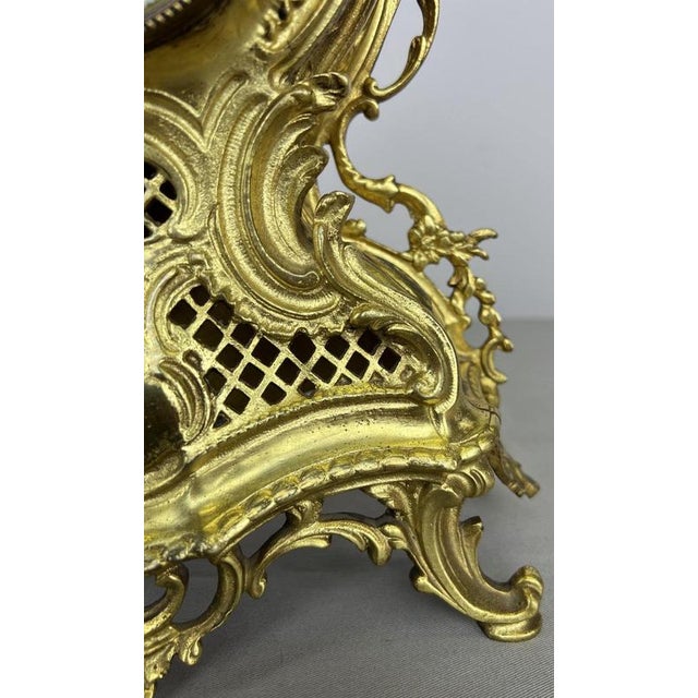 French Ornate Brass Mantel Clock with Key For Sale - Image 10 of 16