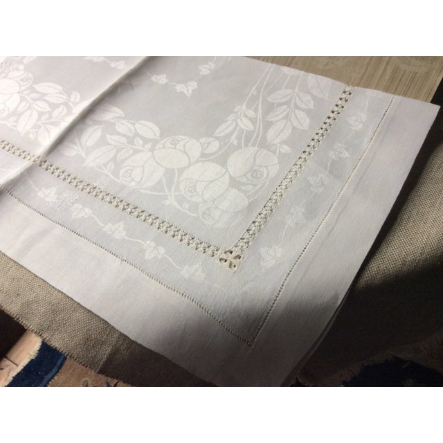 Exquisite French Trousseau Damask Napkins - Set of 4 With Elaborate Hand-Sewn Monogram For Sale - Image 9 of 11