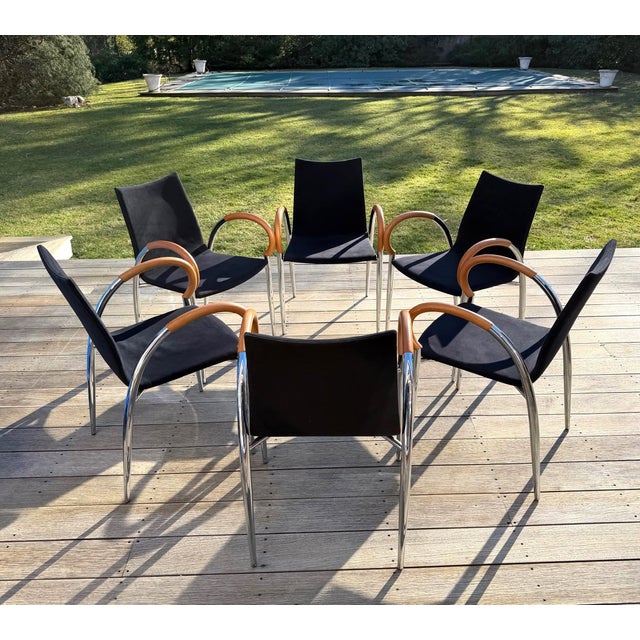 Set of 6 Mid Century Chrome and Wood Dining Chairs For Sale - Image 16 of 18