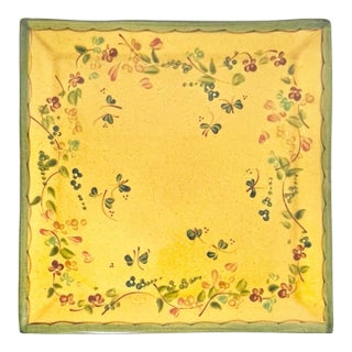 Terre E Provence Yellow & Green Large Earthenware Square Tray Platter For Sale