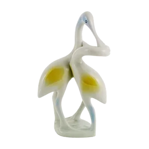 Art Deco Hungarian Porcelain Swan Couple Statuette from Holloaza, 1930s