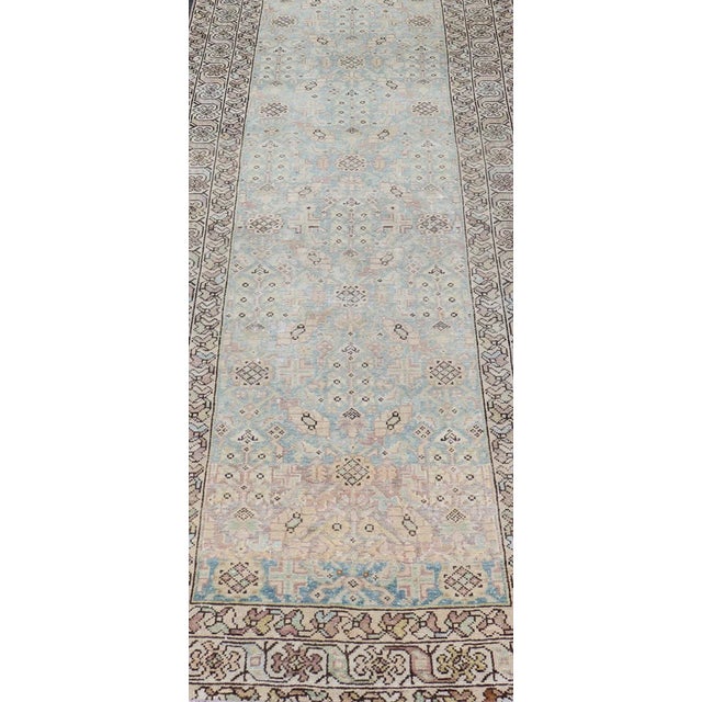 Antique Persian Malayer Runner With Sub-Geometric Design in Blue and Brown Tones 3'5 X 12'10 For Sale - Image 12 of 15