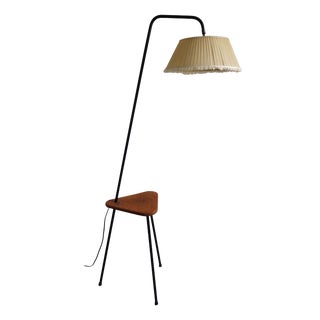 Tripod Metal Floor Lamp with Shelf, France, 1950s For Sale