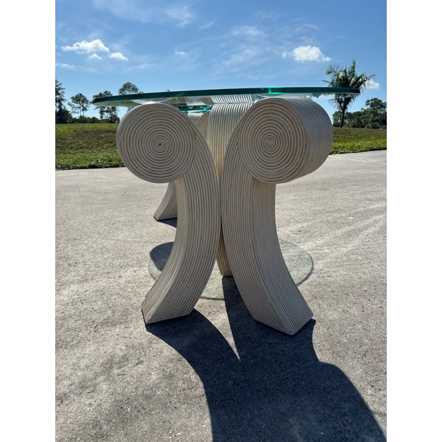 1980s Coastal Boho Cream Colored Pencil Reed Rattan Side Tables- Set of 2 For Sale In West Palm - Image 6 of 11