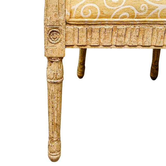 French Louis XVI Medallion Back Armchair With Crème-Peinte Distressed Finish For Sale - Image 14 of 17