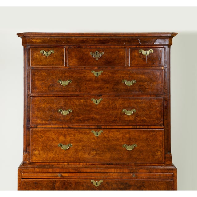 English George II Burr Walnut Chest on Chest For Sale - Image 3 of 10