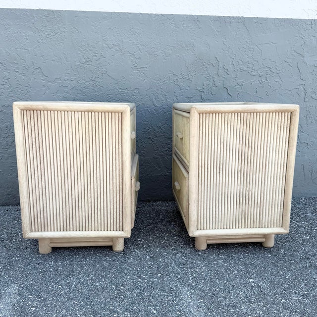 Boho Chic Cream Washed Rattan Nighstands - A Pair For Sale In West Palm - Image 6 of 9