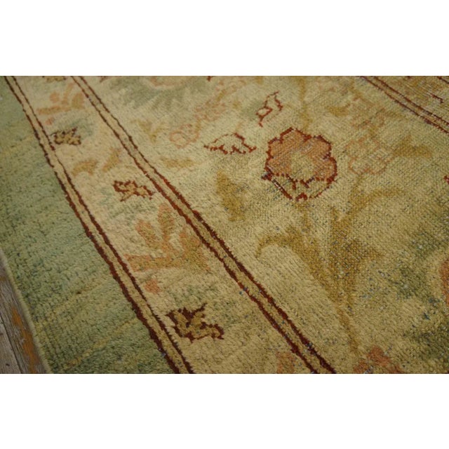 1900s Ligth Green Medallion Antique N. Indian Amritsar Carpet 9'2" X 11'8" Knotted Wool Rug For Sale - Image 9 of 12