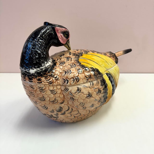 Vintage Italian Ceramic Pheasant Tureen and Ladle For Sale - Image 4 of 10