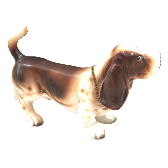Mid-Century Modern Vintage Realistic Basset Hound Figurine With Metal Chain Collar For Sale - Image 3 of 4