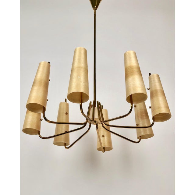 Chandelier in Brass with Fiber Glass Shades by Rupert Nikoll, Austria, 1962 For Sale - Image 3 of 15