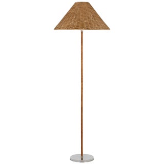 Marie Flanigan by Visual Comfort Signature Wimberley Medium Wrapped Floor Lamp in Polished Nickel with Natural Wicker Shade For Sale