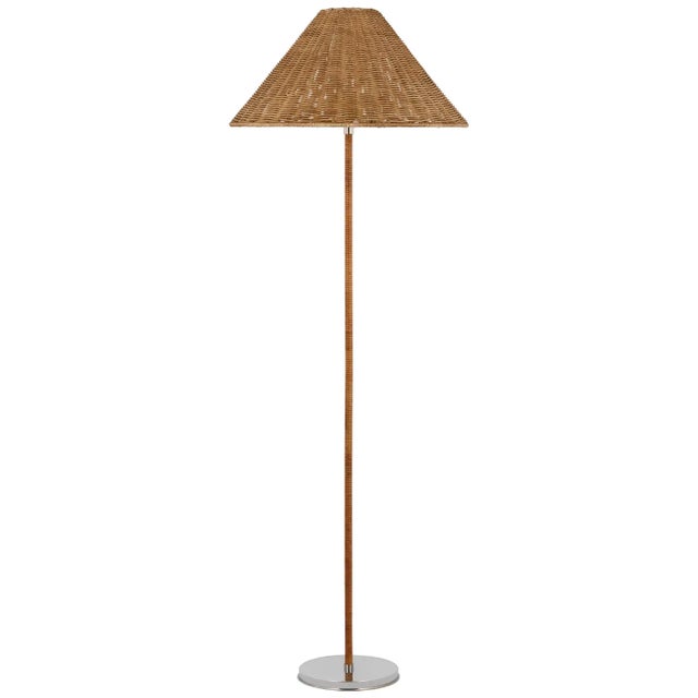 Marie Flanigan by Visual Comfort Signature Wimberley Medium Wrapped Floor Lamp in Polished Nickel with Natural Wicker Shade For Sale