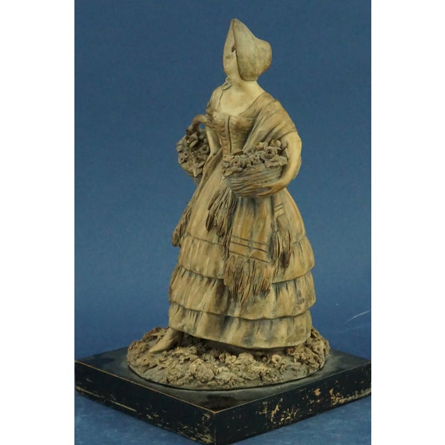 20th Century Terracotta Sculpture of Lady in 18th Century Clothes with a Basket of Flowers by G. Launeck, Austria, Early 1900s For Sale - Image 3 of 18