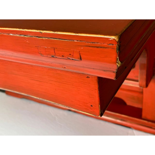 Orange Orange Lacquered Guangxu Period Scroll Painting Table Bench-Circa 1875-1908 For Sale - Image 8 of 13
