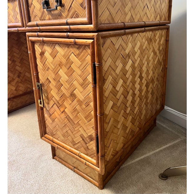 Tan Mid 20th Century British Colonial Style Faux Bamboo and Reed Desk For Sale - Image 8 of 11