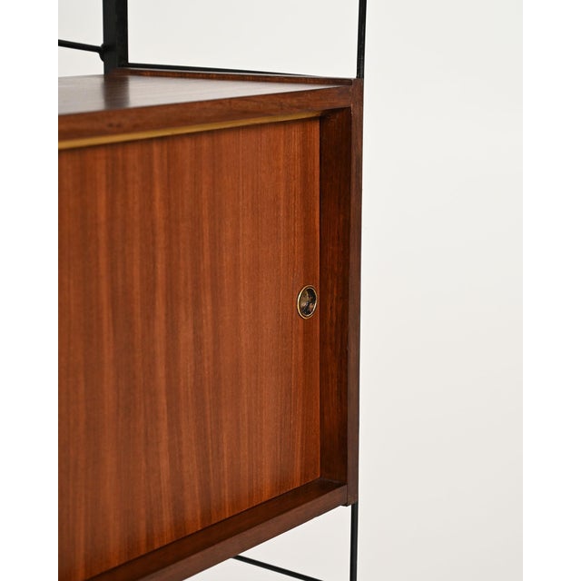 Black Metal Bookcase with Teak Storage Compartment, 1950s For Sale - Image 8 of 11