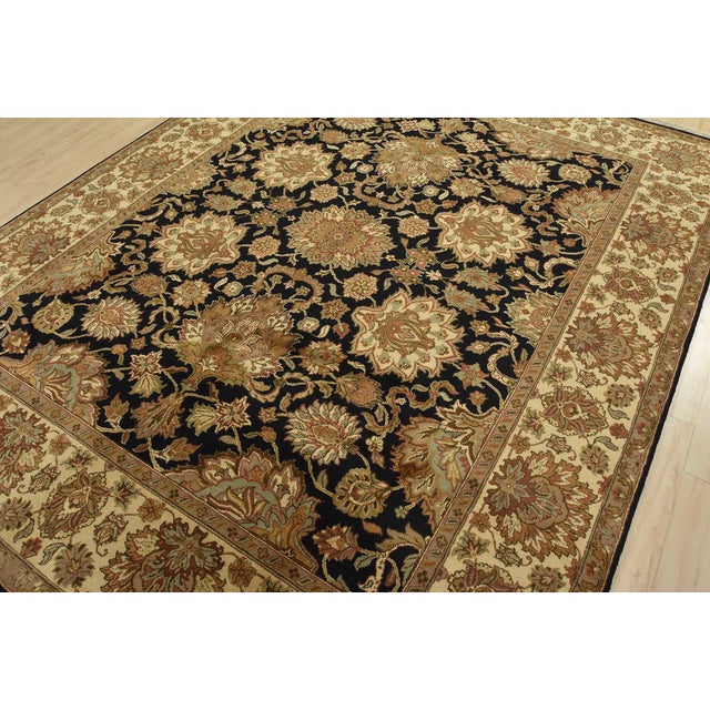 Farmhouse Agra Rug 7’11” X 9’11” Black Wool Traditional Hand-Knotted Oriental Carpet For Sale - Image 3 of 14