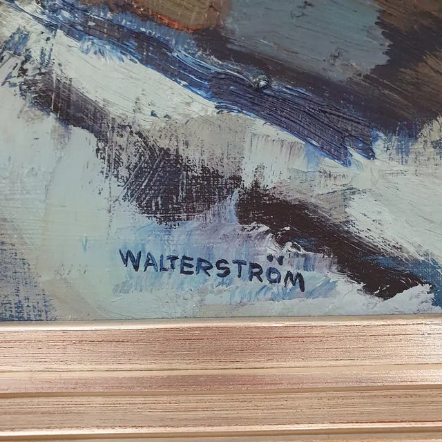 1960s Mid Century Swedish Modernist Landscape Oil Painting by Nils Ingvar Walterström For Sale - Image 13 of 16