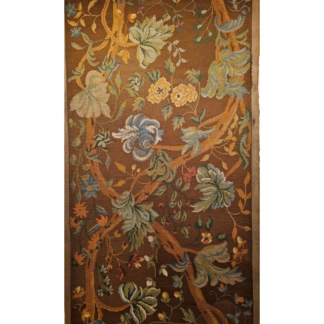 Vintage French Needlepoint Runner, Handwoven Wool, Tree of Life Pattern, Brown & Blue, 4’ X 15’ For Sale - Image 10 of 17