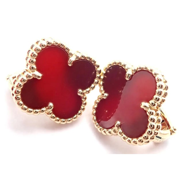 Van Cleef & Arpels Vintage Alhambra Yellow Gold Red Agate Earrings, Pair For Sale - Image 11 of 11