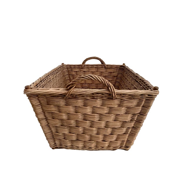 1960s 1960s French Wicker Market Basket Extra Large 33" X 24" For Sale - Image 5 of 6