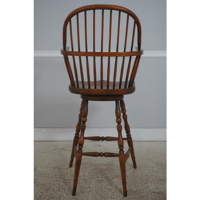 1990s Set of 4 English Windsor Style Swivel Bar Stools For Sale - Image 5 of 18