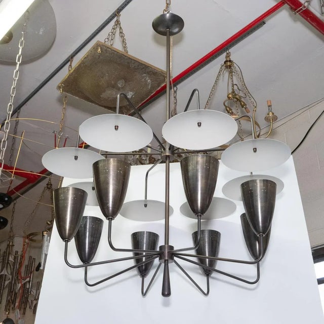 Modern Bronze Finish Reflector Shade Chandelier by Marcelo Bessa For Sale - Image 3 of 12