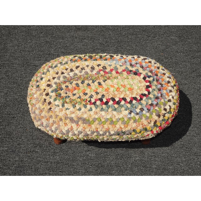 Vintage French Country Gold Multi-Colored Braided Footstool For Sale - Image 10 of 12