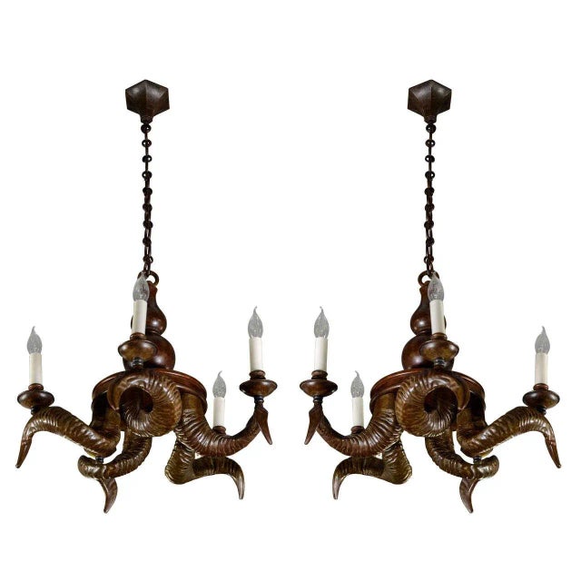 Vintage Bronze Horns Chandelier For Sale - Image 9 of 9