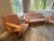 Wood Vintage Six-Strand Square Pretzel Rattan Sofa + Pair of Lounge Chairs, Style of Paul Frankl For Sale - Image 7 of 14