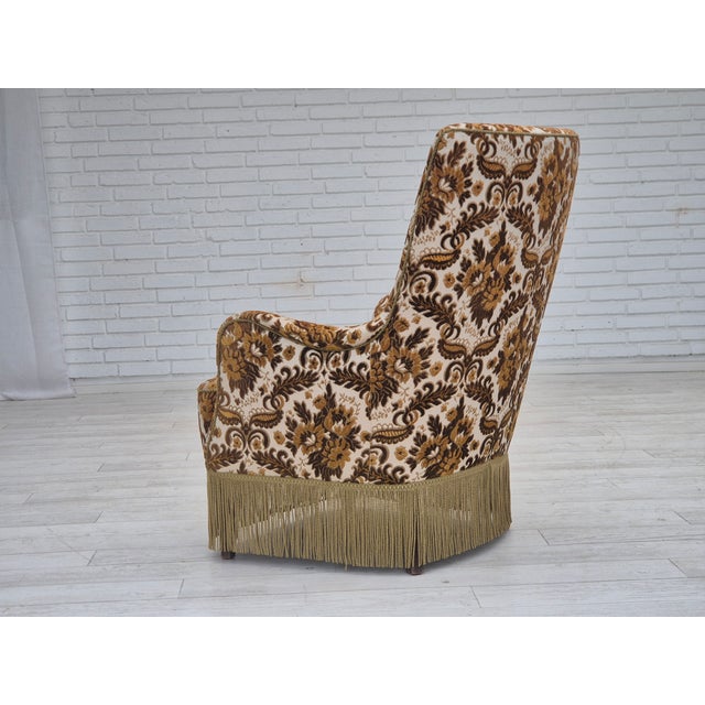Brown Danish Highback Armchair in Furniture Velour Fabric & Ash Wood, 1960s For Sale - Image 8 of 18