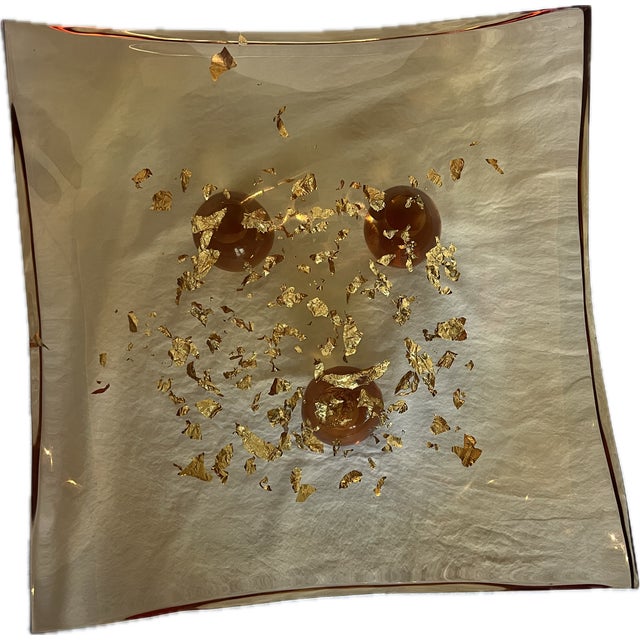 1990s Shlomi Haziza H Studio Amber Lucite Tray With Real Gold Leaf Inclusions & Ball Feet, C. 1990s For Sale - Image 5 of 8