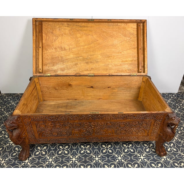 Antique Hand-Carved Indian Exotic Hardwood Dowry Chest, 1890s For Sale - Image 11 of 18