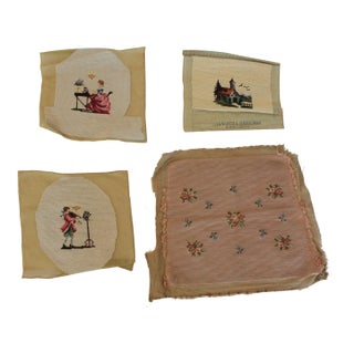 Set of Four Vintage Victorian Style Unframed "Prework" Needlepoint Art Work For Sale